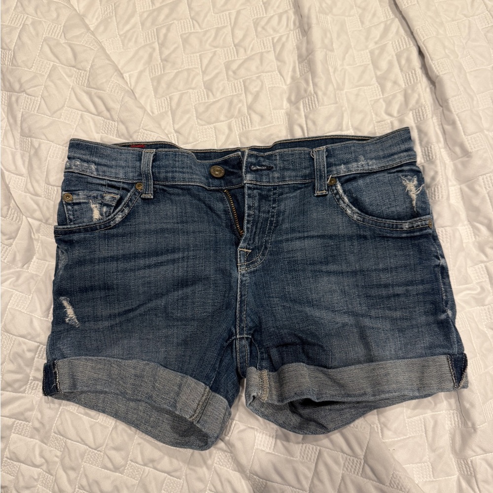 7 For All Mankind Distressed Blue Jean Shorts